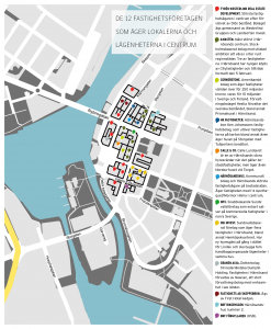 De 12 fastighetsföretagen som äger lokalerna och lägenheterna i centrum