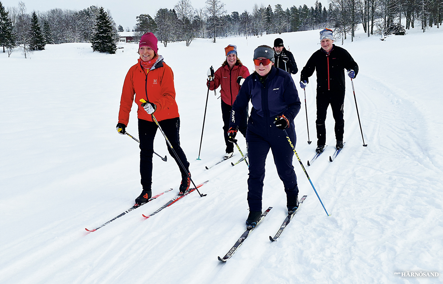 En premiärtur som gav mersmak var det för sällskapet Pernilla Englund, till vänster, Nina Edin och Erika Edström. Längst bak Jens Nilsson och Mats Edin.