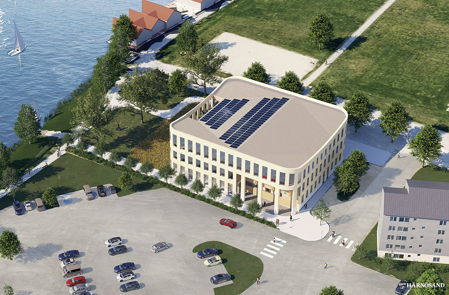 Så här kommer den nya domstolsbyggnaden på Torsviksområdet att se ut när den är klar. SKISS ON ARKITEKTER AB