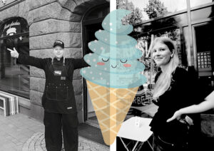 Katja Gustafsson vid Ninas Glassbar och Marika Granberg Gånsviks Glassbar.