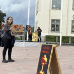 Protest mot kärnvapen. Glöm aldrig Hiroshima och Nagasaki.
